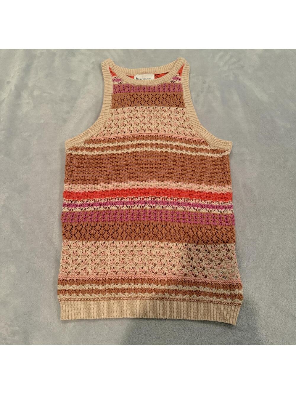 Heartloom Cotton Crochet-Knit Sleeveless Tank Top Multicolor XS